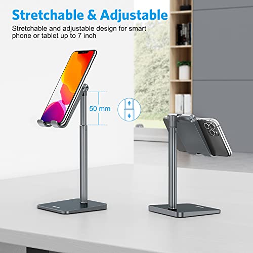 OMOTON Cell Phone Stand, Adjustable Angle Height Desk Phone Dock Holder for iPhone Air/17 Pro Max/ 11 Pro/XS Max/XR, Samsung Galaxy S20 / S10 / S9 / S8 and Other Phones (3.5-7.0-Inch), Gray - color: Gray