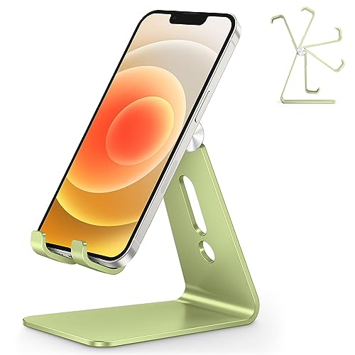 OMOTON Adjustable Cell Phone Stand, C2 Aluminum Desktop Phone Dock Holder Compatible with iPhone 15 14 13, SE, XR, 8 Plus 7 6, Samsung Galaxy, Google Pixel and More - color: Green
