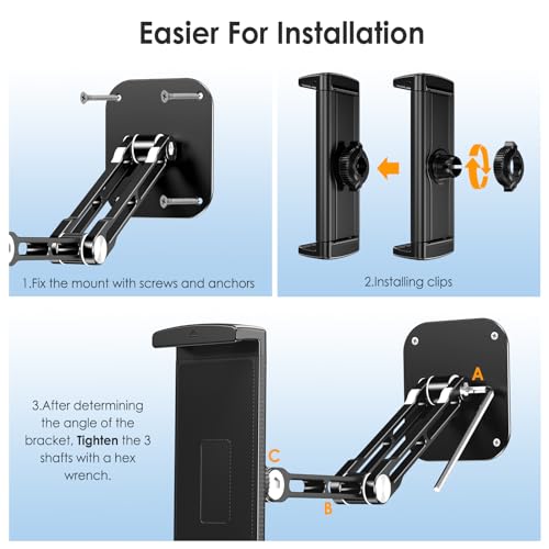 Tablet Wall Mount Holder, Aluminium Extendable iPad Wall Holder, with 360°Rotating Base Adjustable and Foldable for iPad Pro Air Mini, Galaxy Tab, All 4.7-13" Phones and Tablets - size: Long