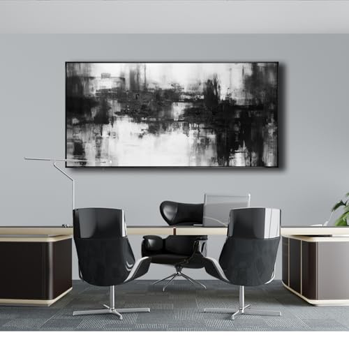 Abstract Wall Art Large Size Framed Home Artwork Decor Black and White Modern Minimalist Canvas Painting Living Room Decor for Bedroom Office Wall Decor 29"x58" - color: Black, size: 30"L x 60"W