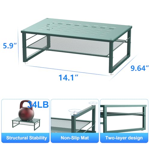 gianotter 2-Tier Metal Monitor Stand Riser, Desk Organizer for Monitor, Office Desk Storage Organizer for Office Supplies (Dark Green) - color: Dark Green