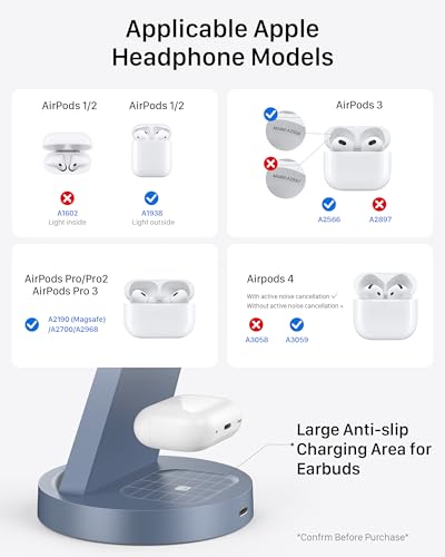 Anlzm 3 in 1 Charging Station for iPhone, Wireless Charger for iPhone 17 16e 16 15 14 13 12 11 X Pro Max & Apple Watch - Charging Stand Dock for AirPods (Blue) - color: Blue
