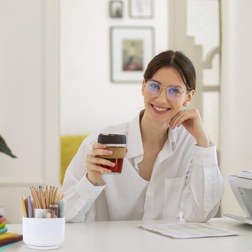 SKYDUE 360 Degree Rotating Desk Organizer, Dual-Purpose Pencil Pen Holder for Desk, Rotating Pencil Cup, Office Supplies, Desk Decor for Office, School, Home - color: Pure White