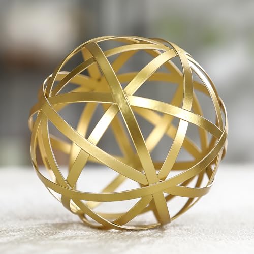 Gold Decorative Sphere, Metal Coffee Table Decor Sculpture, Modern Home Decor Accent for Tabletop, Centerpiece, Shelf Display- Elegant Metal Sphere Decor with Luxury Golden Finish - color: Gold-line-design