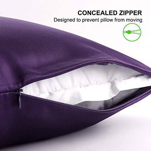 ALASKA BEAR Silk Pillowcase for Hair and Skin, Set of 2 Pure Genuine 22 Momme Mulberry Silk Pillow Cases Queen Size for Bliss Sleep Better Than Poly Satin, Zipper Closure(2pc, Dark Purple) - color: Purple, size: 2 Pack Queen 20''x30''