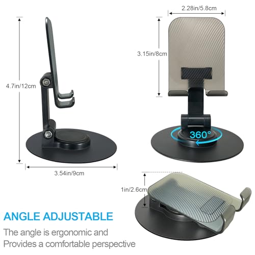 POQOD Foldable Cell Phone Stand for Desk, Fully Adjustable Phone Holder for Desk Compatible with iPhone 16 15 14 13 12, Nintendo Switch, All Phones, (Black) - color: Black 360° Rotating
