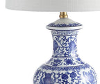 JONATHAN Y 25.25" Blue/White Ceramic Ginger Jar Table Lamp Set of 2, Traditional Brass Gold Base for Living Room Bedroom, White Linen Drum Shade, LED Bulbs Included JYL1072A-SET2