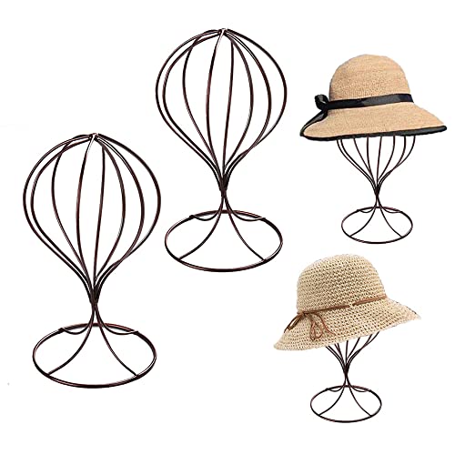 Mydio 2 Pieces Modern Metal Hat Stands Durable Stable Metal-Hat Cap Rack Wigs Holder, Metale (Brown) - color: Brown