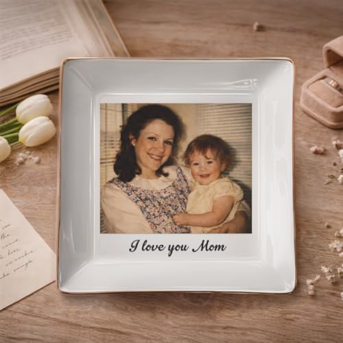 Custom Photo Jewelry Dish for Mom, Mothers Day Birthday Gifts for Grandma, Mom Ring Dish, New Moms Gift, Mom Gift from Daughter, Son, Grandma Gifts for Birthday - color: Style 1