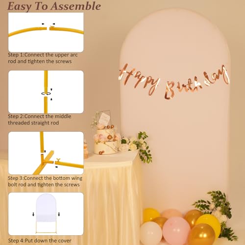 Vincidern 6.6FT Arch Backdrop Stand and Cover Set, Metal Arch Stand with White Cover for Wedding, Party, Baby Showers, Graduation, Birthday, Event Backdrop Decorations - size: 6.6FT Arch with Cover