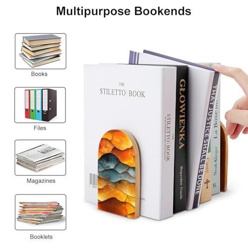 Abstract Tortoise Shell Pattern Wooden Bookends Shelves 2 PCS Stained Glass Sturdy Book Holders Desktop Organizer for Home Office Libraries - color: Color-1