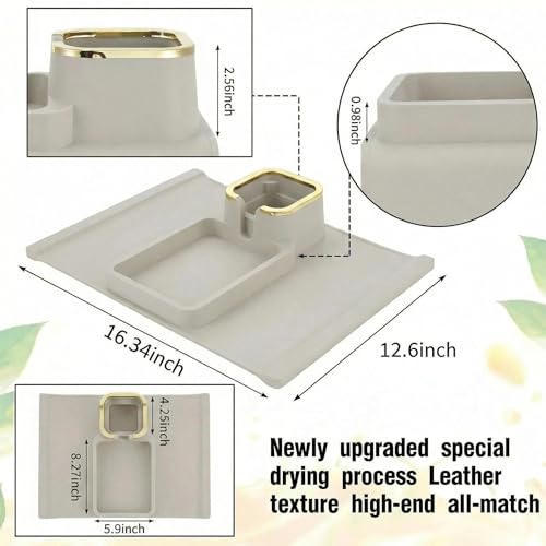 Luxury Gold Trim Couch Cup Holder Tray - Weighted Silicone Anti-Spill Sofa Armrest Organizer, Non-Slip Recliner Tray Table for Drinks, Remote, Phone - Fits Most Couch Arms, Home Gift (Beige Grey) - color: Beige Grey