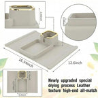 Luxury Gold Trim Couch Cup Holder Tray - Weighted Silicone Anti-Spill Sofa Armrest Organizer, Non-Slip Recliner Tray Table for Drinks, Remote, Phone - Fits Most Couch Arms, Home Gift (Beige Grey) - color: Beige Grey