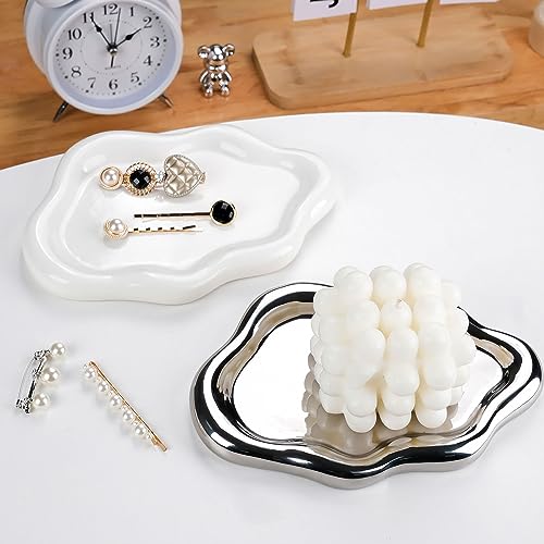 VanEnjoy Ceramic Cute Jewelry Dish, Aesthetic Jewelry Tray Silver finished, Small Trinket Dish, Ring Bowl for Jewelry, Thanksgiving Friend Gift - color: Silver