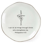 Christian Jewelry Dish with Bible Verse Ring Dish, Inspirational Scripture Ceramic Trinket Tray, Religious Gift for Women, Christian Gift for Friend - color: I Can Do All Things Through Christ Who Strengthens Me