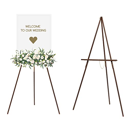 MEEDEN Easel Stand for Wedding Sign: Wood Tripod for Poster Board - Wooden Easel Standing for Display Welcome Picture - style: Walnut Color