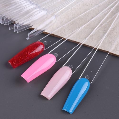 150 Pcs Nail Swatch Sticks with Ring, Clear Coffin Nail Polish Swatch Sticks, Ballerina False Nail Sample, Nail Practice Color Display Board Accessories for Home or Salon Use - color: Clear Ballerina Shaped