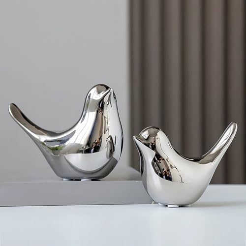 Small Animal Statues 2 Pack, Home Decor Modern Style, Decorative Ornaments for Living Room, Bedroom, Office Desktop, Cabinets, Silver - color: Silver