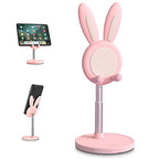 Cute Bunny Cell Phone Stand for Desk, Height & Angle Adjustable, Anti-Slip Desktop Phone Holder, Universal for All 4-10" Mobile Phones & Tablets (Pink) - color: Pink