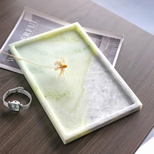 Real Luxurious Natural Marble Vanity Tray Genuine Marble Storage Tray for Home Decor Stone Tray for Bathroom/Kitchen/Vanity/Dresser,Plate Holder for Tissues, Candles, Towel - color: Fresh-green