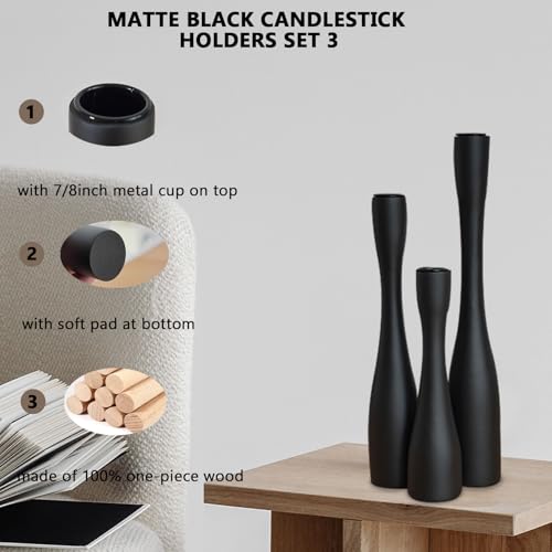 Candle Holder Black Candlestick Holders 3,Tall Taper Candle Holders Set of 3 for Candlesticks(12"/10"/7.5" H),Modern Farmhouse Candle Stick Candle Holder for Decor - color: Matte Black (12"+10"+7.5")