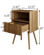 Veegle Nightstand,Modern Bedside Table with Storage Drawer and Open Wood Shelf, Accent Night Stand with Solid Wood Legs for Living Room, Bedroom and Small Spaces,Easy Assembly (Walnut Brown) - color: Walnut Brown