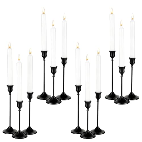 12 Pack Black Candlestick Holders, Vintage Taper Candle Holders Set in 3 Sizes for Dining Table, Fireplace, Party Decor - color: Black
