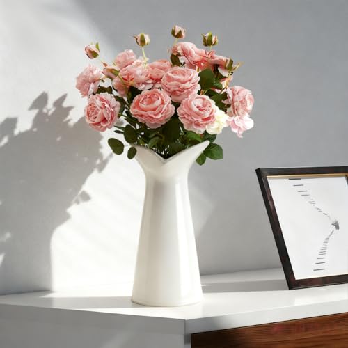 Ceramic Bud Vases, BEAHOT White Bulk Vase, Modern Minimalist Boho Farmhouse Decorative for Table Centerpiece, Pampas Grass, Dried Flowers, Shelf Decoration - color: White-heart