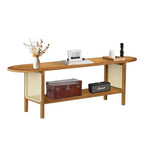 Bamboo TV Stand for TVs up to 65", Accent Entertainment Center with Storage, Media Console Table with Rattan, Modern TV Stand for Living Room, Bedroom, 55"(L), Walnut - color: Walnut Rattan
