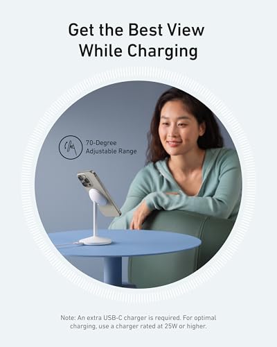 Anker MagGo iPhone 17 MagSafe Charger Compatible Stand, 15W Fast Magnetic Wireless Charging Station, Qi2 Certified 360° Wireless Charger (White, with Cable) - color: White