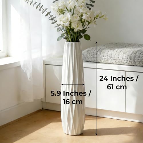 Ceramic White Tall Floor Vase, 24" Large Vase, Decorative Flower Vases for Pampas Grass Modern Home Decor Living Room Office Bedroom Kitchen Wedding Centerpieces Farmhouse Décor - color: Ten Stripes, size: Height-24 Inch