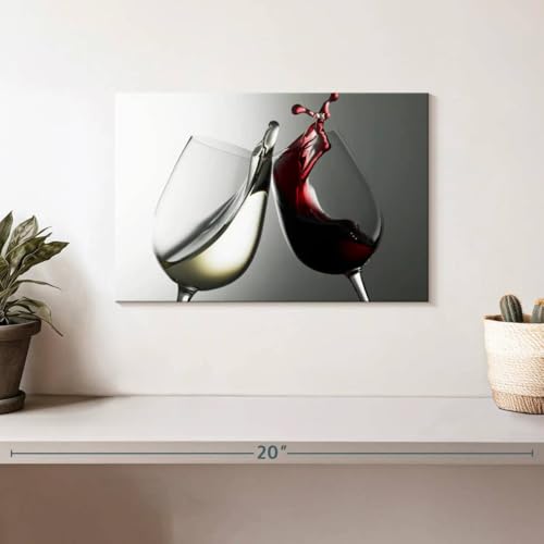 ElephantStock White And Red Wine Wall Art - Horizontal Wrapped Canvas - 1-Piece Living Room Wall Decor - Photographic Canvas Print - Gray and Red Decor for Wall - 12" X 8" - color: White And Red Wine Wall Art Single Piece, size: 12"L x 8"W