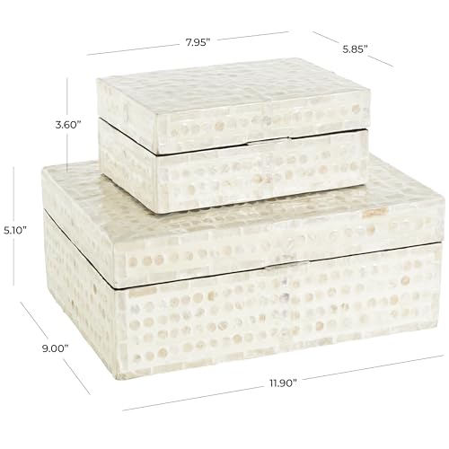 Deco 79 Mother of Pearl Shell Geometric Handmade Decorative Box Mosaic Dot Storage Decorative Keepsake Box with Brown Accents, Set of 2 Storage Box 12", 8"W, Cream - color: Cream, size: 11.9", 7.95"W