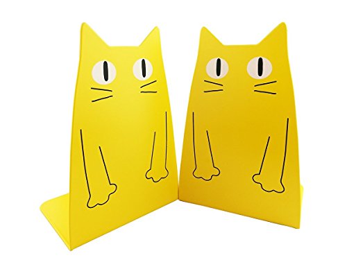 TOBSON Cute Cat Heavy Duty Bookend Nonskid Bookends Art Decoration,A Pairs(Yellow) - color: Yellow