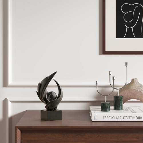 FJS Home Decor Modern Art Statue Decor, Coffee Table Bookshelf Shelf Decor Accents, Abstract Swirl-Shaped Sculpture Decorations for Dining Room Living Room Office (Black) - color: A-black