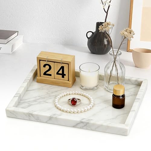 Natural Marble Tray, Stone Tray for Bedroom/Bathroom/Kitchen/Vanity Countertop, Jewelry Tray for Rings Earrings Necklace Bracelet Watch, Room Decor Aesthetic - color: Carrara White, size: 11.8" x 7.9" x 1.2"