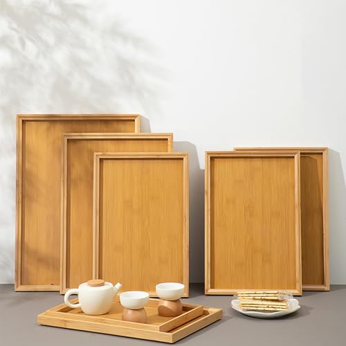 2 Pcs 8.7 Inch x 5.1 Inch Trinket Tray, Bamboo, for Serving Trays Towel Storage Dish Plate Tea Fruit Trays Jewelry Plate Decorative Storage Tray (S)