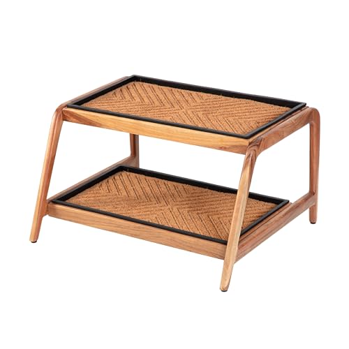 Anji Mountain Heavy Duty Waterproof Wooden Shoe Storage Mat Organizer/Boot Storage Tray Multi Use for Entryway with Coir, Tan Cross Embossed Insert, 2 Tier, Fits 4 Pair (26.5" Wide) - color: Tan Cross Embossed, size: 22 inches x 26.5 15