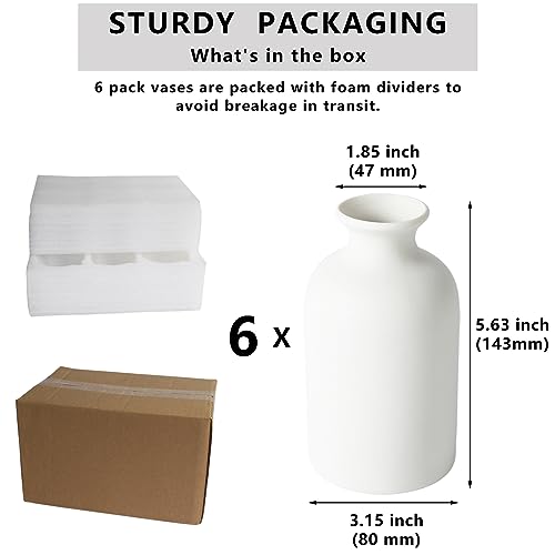 YANLING 6 Pcs White Vase Ceramic Vases for Home Decor, 5.6 inch White Ceramic Vases for Centerpieces Small Boho Vases, Pampas Grass Vases Table Vase for Dried Flowers Decor - color: White-a, size: 6 Pack-Medium