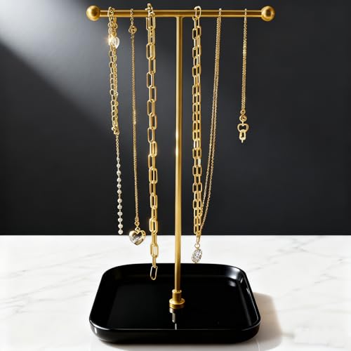 VROOMIUM Necklace Holder- Ceramic Base 1ft Height Jewelry Organizer Stand, Aesthetic Jewelry Hanger Display for Necklaces, Bracelets, Rings, Exhibidor de Collares-Mysterious Black - color: Sq. Lux Black