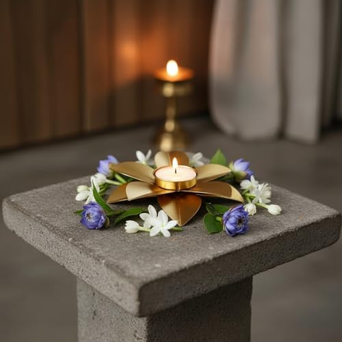 Decorative Metal Flower Tea Light Candle Holder, Gold, 3 Inch, Modern Floral Wall Art Decor