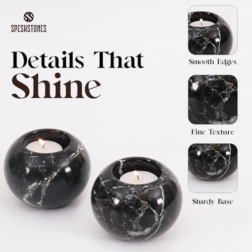 Marble Tealight Candle Holder 3.5-Inch Black Stone Votive Holder for Table Centerpieces & Earthy Aesthetic Decor, Candle Holder for Wedding Gifts for her - size: 3.5''