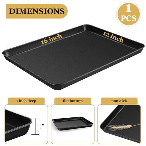 E-far 16x12 Inch Baking Sheet, Non-stick Cookie Sheet Pan for Oven Baking Cooking Roasting, Carbon Steel Tray Metal Bakeware for Jelly Roll Steak, Non-toxic & Warp Resistant, Easy Clean - size: 16x12x1 Inches