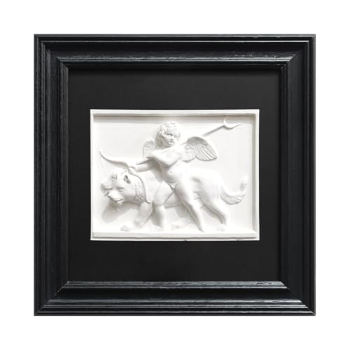 FOLKOR LIFE Framed Black and White Wall Art Sculpture Cherub Angels Modern Classical Decor, Cupid Romantic Love Wall Decor Greek Mythology Framed Plaster Relief Sculpture for Bedroom Living Room - color: Cupid Statue SY04