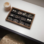Fordonral Wood Jewelry Organizer Tray with PU Linen, Earring Organizer Jewelry Organizer Showcase Display Drawer Organizer Storage, Earring Holder Necklace Bracelet Ring Accessary Organizers - style: 12 Grids