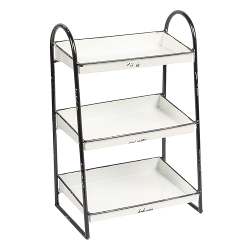 Creative Co-Op Heavily Distressed White 3-Tier Metal Tray with Black Frame & Rim - color: White