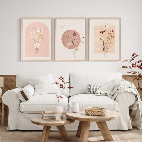 MochaMilly 3Pcs Framed Watercolor Flower Wall Art Wildflower Floral Wall Decor Pictures Botanical Canvas Wall Art Vintage Prints Boho Flower Painting Minimalist Floral Poster for Room Bedroom 24”x16” - color: Botanical Prints, size: 24"x16"