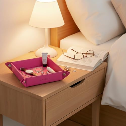 UnionBasic Small Valet Tray, Jewelry Tray for Rings Watches Earrings, Entryway Catchall Caddy for Coins Keys Change, Nightstand Bedside Valet Holder, Trays for Electronic Gadgets, Roseo - color: Roseo, size: 5.4" x 5.4" x 1.6"