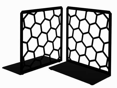 GEOMOD Geometric Honeycomb Black Metal Bookends Decorative - Tall Sturdy Book Ends for Shelves - Modern Heavy Duty Bookend Stopper - Office or Home Book Shelf Book Holder - 6x3.25x6.25 Inches - 1 Pair - color: Black, size: 1 Pair, style: Honeycomb