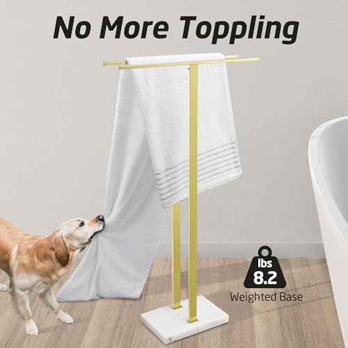 KES Standing Towel Rack with Marble Base, 37" H (Equal Height) Gold Towel Rack for Bathroom Floor, Towel Rack Stand Fits Large Bath Towel, 18/8 Stainless Steel, BTH229-BZ - color: Gold, size: 37" H (Equal-height)